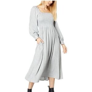 Madewell Lucie Long-Sleeve Smocked Midi Dress in Wool Gauze
